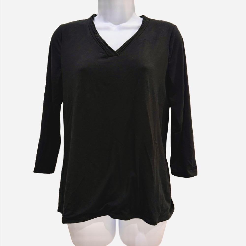 Talbots Black V-Neck Women's Top, Medium Petite